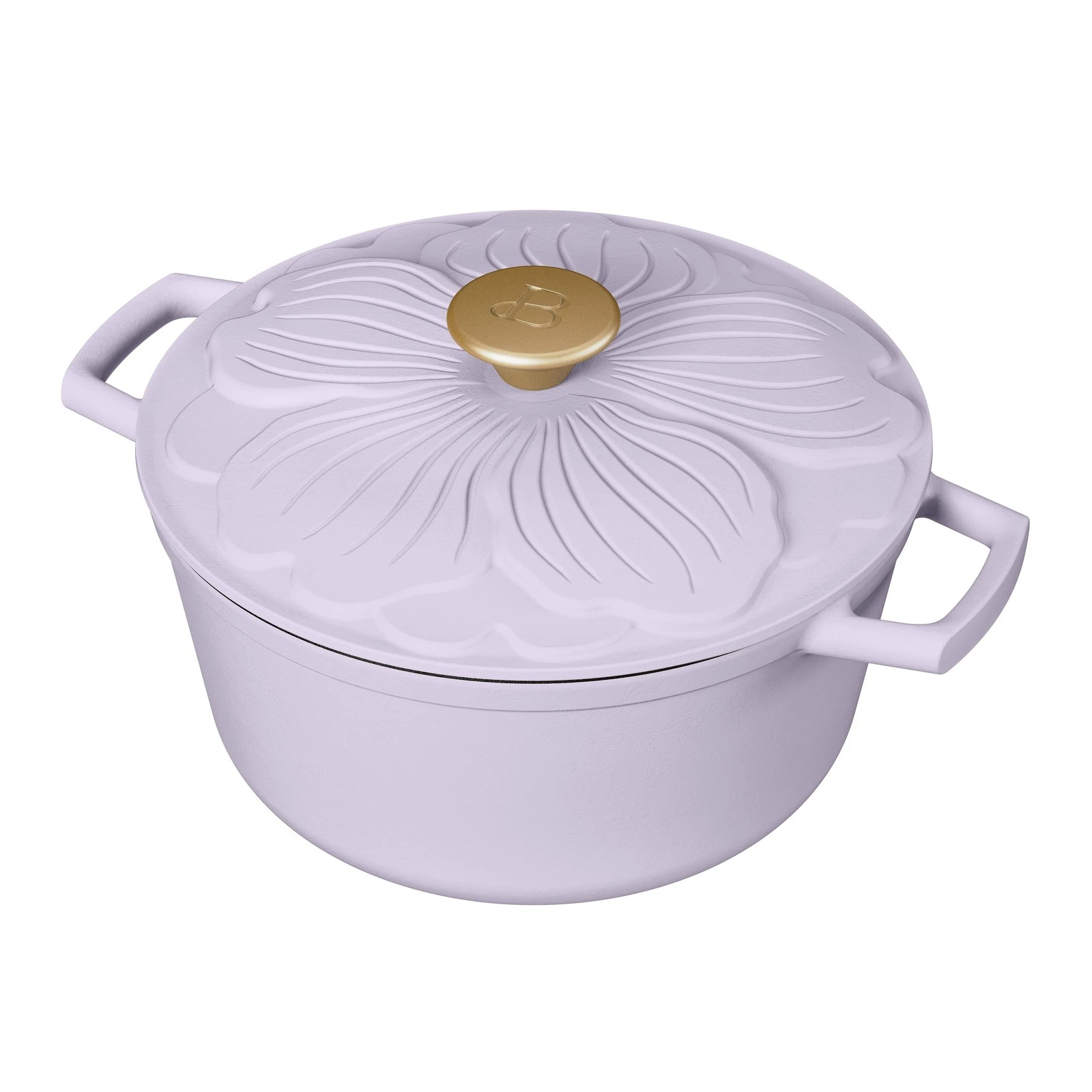 4 Quart Enameled Cast Iron Round Dutch Oven W/ Petal Design Lid