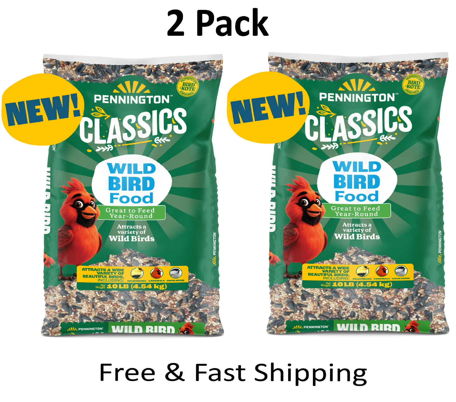 Pennington Classic Dry Wild Bird Feed and Wild Bird Seed, 10 lb. New Bag, 2 Pack