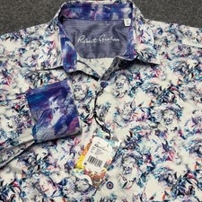 NEW Robert Graham Button Shirt Men Large Floral Art Vibrant Flip Cuff Cotton