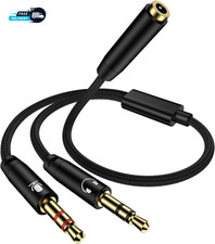 Headphone Mic Splitter for PC Braided 3.5Mm Female to 2 Dual Male Audio Adapter