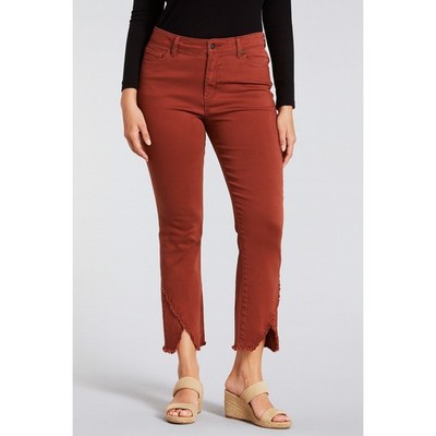 John Mark Womens Crop Jeans Size 8 Rust Red/Orange Frayed Tulip Hem Denim Pants