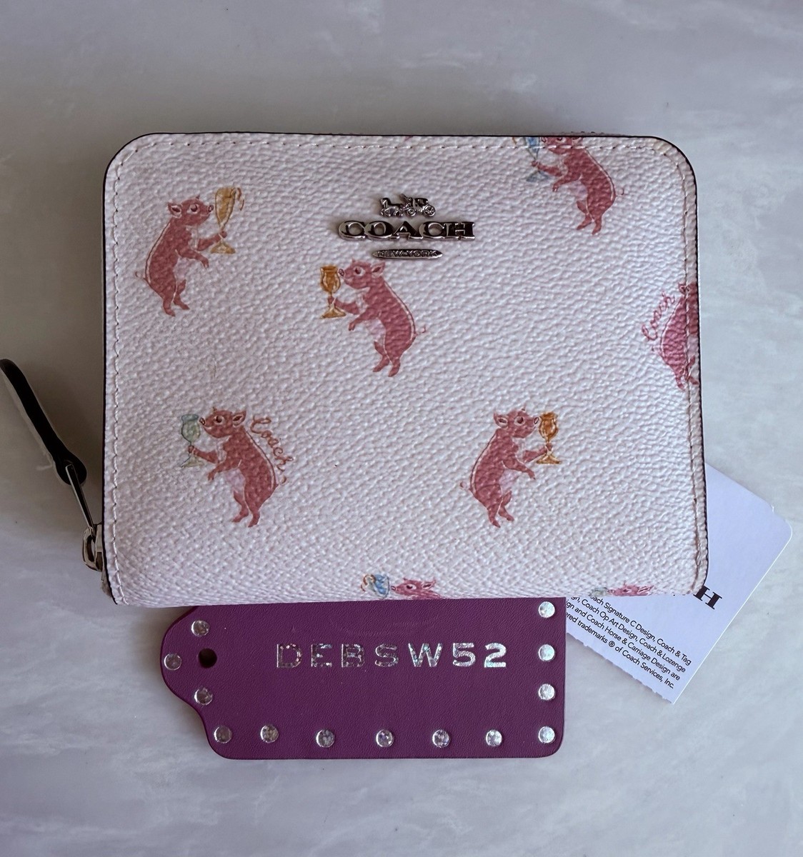 NWT COACH PIG PARTY PRINT SMALL ZIP-AROUND WALLET 38906 | eBay