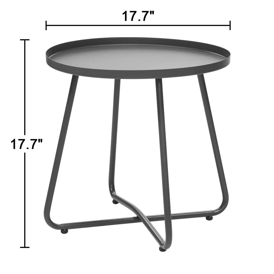 17.7英寸钢制圆形咖啡桌|耐候室内室外边桌 — 第 2/4 张图片