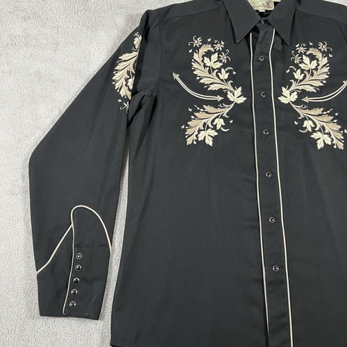 Roper Shirt Men L Pearl Snap Western Embroidery Roses Rodeo Cowboy Smile Pockets - Picture 5 of 13