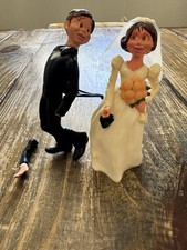 Wilton Wedding Cake Toppers Bride and Reluctant Groom VTG 1972 Used Arm Broken