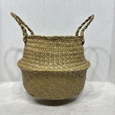 4 Large Seagrass Foldable Plant/Storage Baskets With Woven Handles Handmade 9  