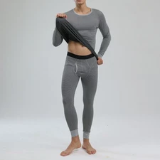XXXL Thermal Underwear Set For Men Knit Horizontal Stripe Winter Warm Base Layer