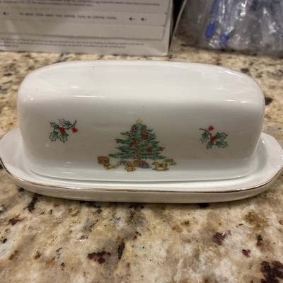 Porcelain Butter Dish Christams Tree Home Style Taiwan Vintage With Box
