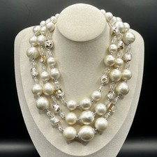 Vintage Japan Necklace Faux Pearls AB Beads Graduated Triple Strand READ NOTES