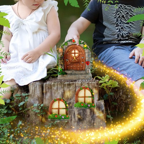 7 Stück Feentüren für Bäume Resin Gartenzubehör 1:12, grün - Bild 7 von 9