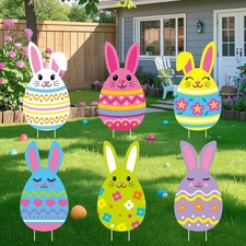 6 Pcs Easter Yard Signs Decorations Outdoor Bunny Egg Signs with Stakes for East