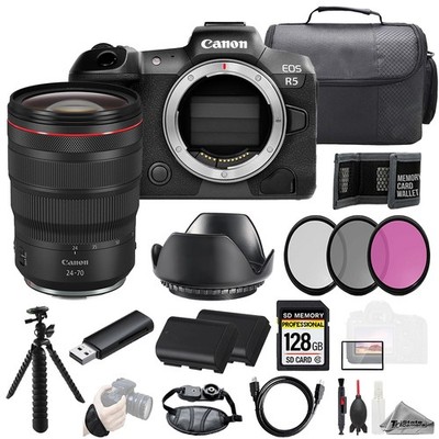 Canon EOS R5 + RF 24-70mm f/2.8L IS USM Lens 128GB + Ext Bat+ 3 PC Filter- Kit