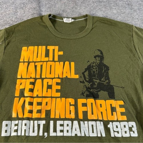 Camisa De Colección Multinacional Fuerza para Mantener la Paz Para Hombre Grande Verde 1983 Años 80 Rara - Imagen 2 de 7