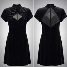 Vintage 90's Whimsigoth Velour Dark Romantic Sweetheart Cutout Midi Dress, Med