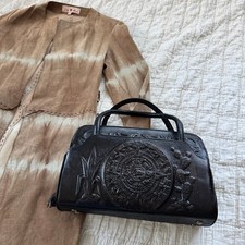 Tooled Leather Purse From Mexico Intricate Rose, Bird, Aztec Calendar Designs