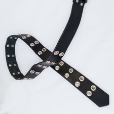 Black Leather Belt with Silver Metal Grommets
