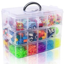 3-Tier Stackable Storage Container Box with Dividers-30 Compartments, Bead Or...