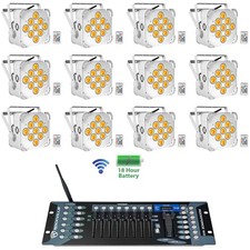 12 Rockville BEST PAR 60 White Rechargeable Wash Lights Wireless DMX Controller