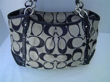 AUTHENTIC COACH ALEXANDRA BLACK AND WHITE SIGNATURE SATCHEL/TOTE #20807 VGC