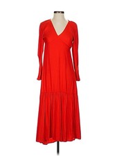 Banana Republic Red Orange V-Neck Maxi Dress Long Sleeve Tiered Hem Size 2