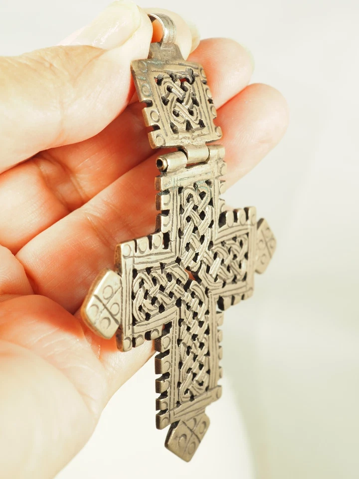 CROIX COPTE PENDENTIF ANCIENNE METAL ARGENTE ANTIQUE SILVER PLATE CROSS PENDANT - Photo 3/4