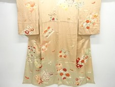 7761410: JAPANESE KIMONO / ANTIQUE KIMONO / SILK / KINSHA / FLOWER  SHIKISHI PA