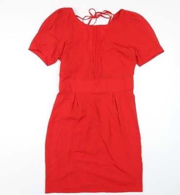 Asos Damen rot Polyester A-Linie Größe 12 Rundhalsausschnitt Reißverschluss