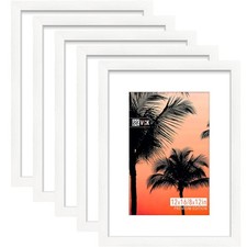 VCK 12x16 White Picture Frame Set of 5, Textured Wood Photo Frames, Wall Mount