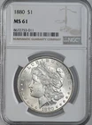 1880-P  $1  MORGAN SILVER DOLLAR  "PHILADELPHIA MINT"  NGC MS61 #8672753-011