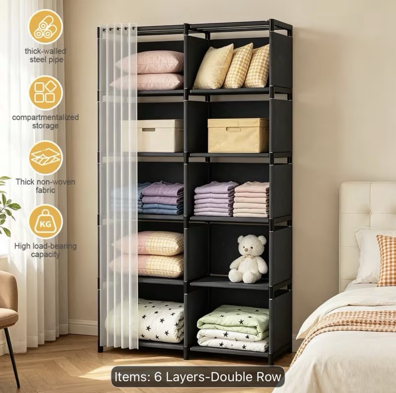 Wardrobe Foldable Closet Portable Closet Combination Wardrobe Assembly Plastic Folding Storage Cabinet Closet For Bedroom Wardrobe Closet Wardrobe Cabinet 23 155x80x31cm 6-Tier Double-Row Portable Wardrobe, Fabric Open Closet Organiser