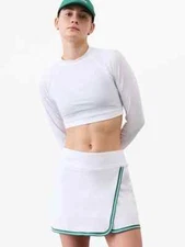 Athleta S SMALL Crosscourt High Rise Tipped Skort White /Trillium Green Skirt