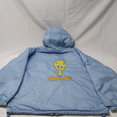 Six Flags Tweety Bird Reversible Blue/Gray Windbreaker Jacket Size