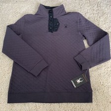Spyder Pullover Sweatshirt Kids Boys Sz Large Diamond Quilted 1/4 Snap Gray NEW