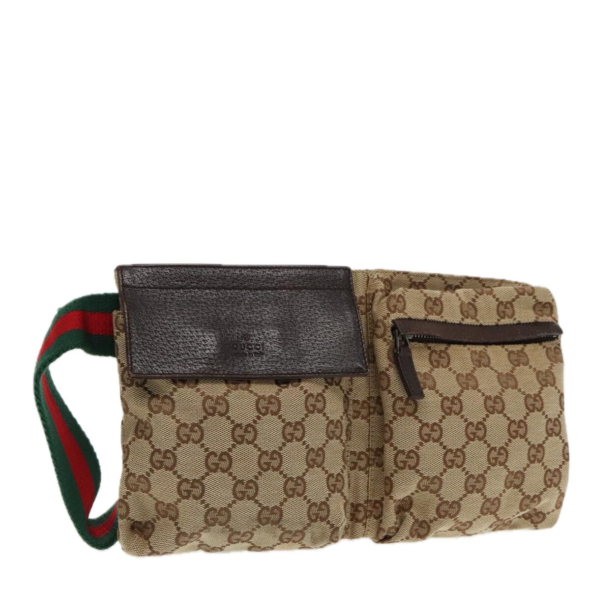 GUCCI GG Canvas Web Sherry Line Waist bag Beige Silver Red GUCCI GG Canvas Web Sherry Line Waist bag Beige Silver Red