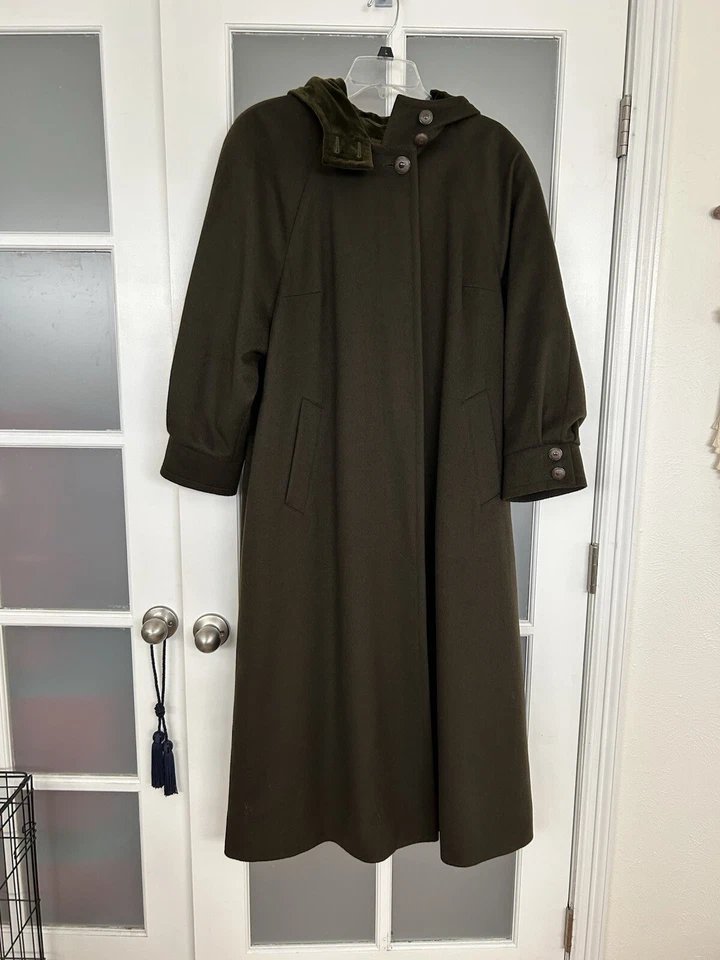 Abrigo LodenFrey Verde Capucha Terciopelo, Talla 44, Línea A, Alemania, Vintage, Lana Foto 2 de 4