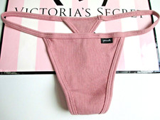 VICTORIA'S SECRET PINK Ribbed Cotton V-String Thong Panty XL Damsel Pink VS Rib