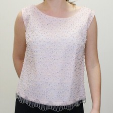 Vintage 60s Tank Top with Beaded Fringe Handmade by The Broadway pink top