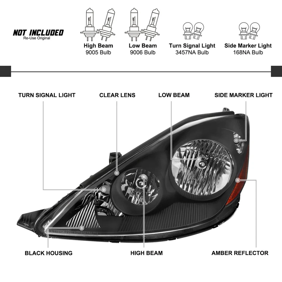 Fit For 2006-2010 Toyota Sienna Halogen Black Headlights HeadLamps Assembly — 第 4/4 张图片