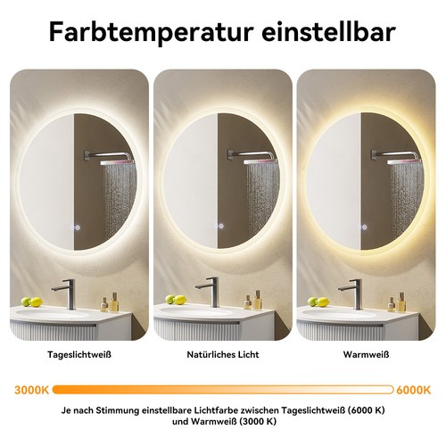 80 cm Badezimmer Spiegel mit Beleuchtung Rund LED Spiegel IP44 Energiesparend - Bild 4 von 6