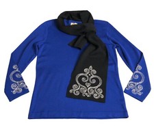 Vintage Ann Wi Sweater Womens Small Blue Wool Blend Beaded Chic Attached Scarf