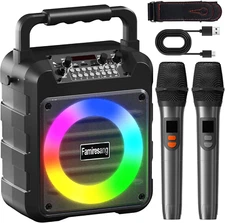 Portable Bluetooth Karaoke Machine with Two Wireless Microphones (BLACK)