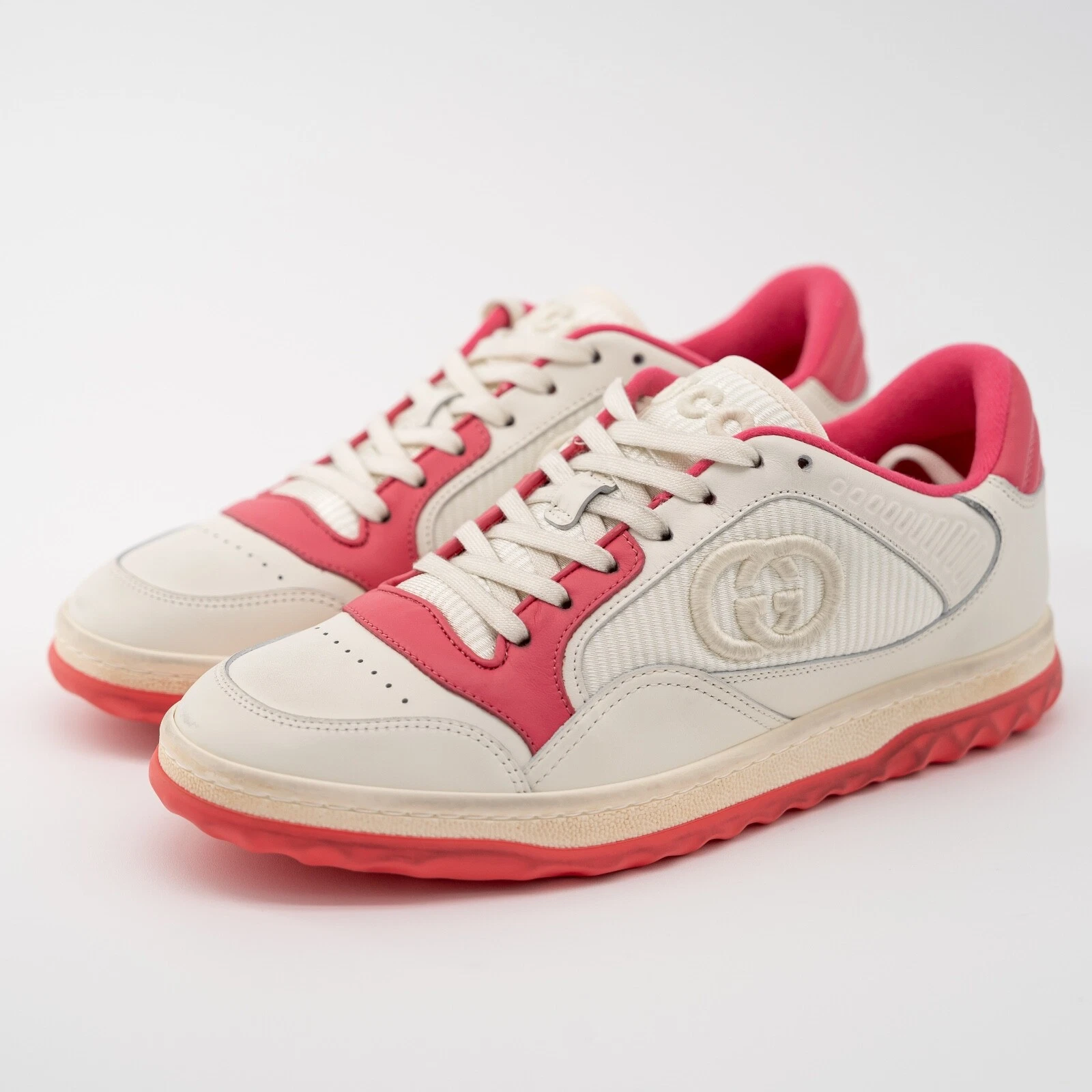 taille 38G   Baskets Gucci Mac 80 rose blanc cuir