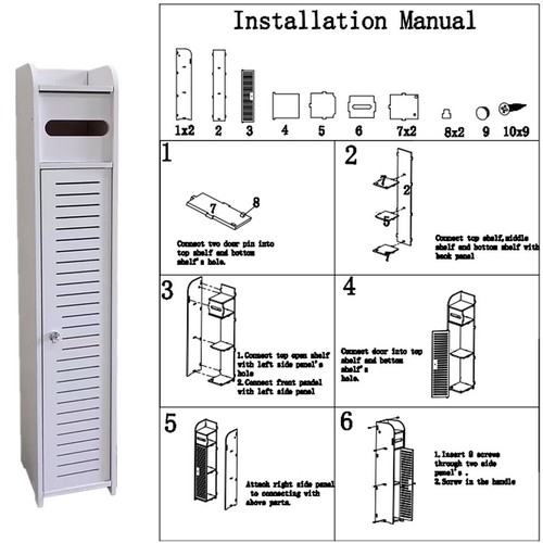 Free Standing Bathroom Storage Cabinet White Toilet Paper Roll Holder Waterproof - Picture 10 of 14