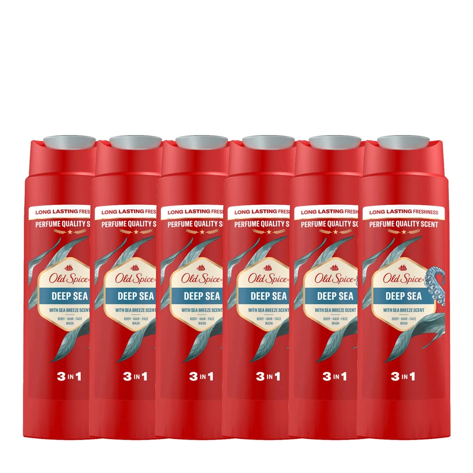 6x Old Spice Deep Sea Duschgel & Shampoo Männer 250 ml, 3-in-1, Lang Anhaltend