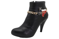 Women Gold Metal Chain Boot Bracelet Western Shoe Texas State Lone Star TX Charm