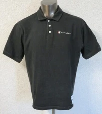 Mens Champion Reverse Weave Polo Shirt Short Sleeve Black Size L 44 Cotton Solid
