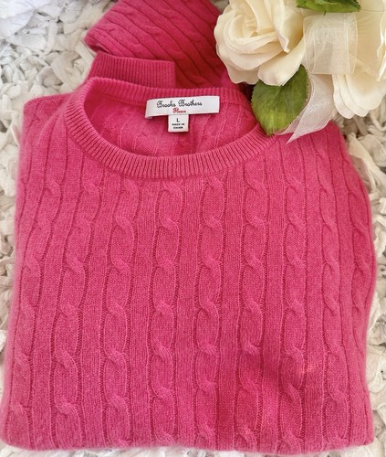 100% Cashmere Brooks Brothers womens pink Cable knit crew neck Sweater “ Fleece” - Picture 7 of 10