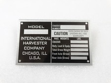 DATA PLATE FOR VINTAGE INTERNATIONAL HARVESTER COMPANY TRUCK DATE #V257-7