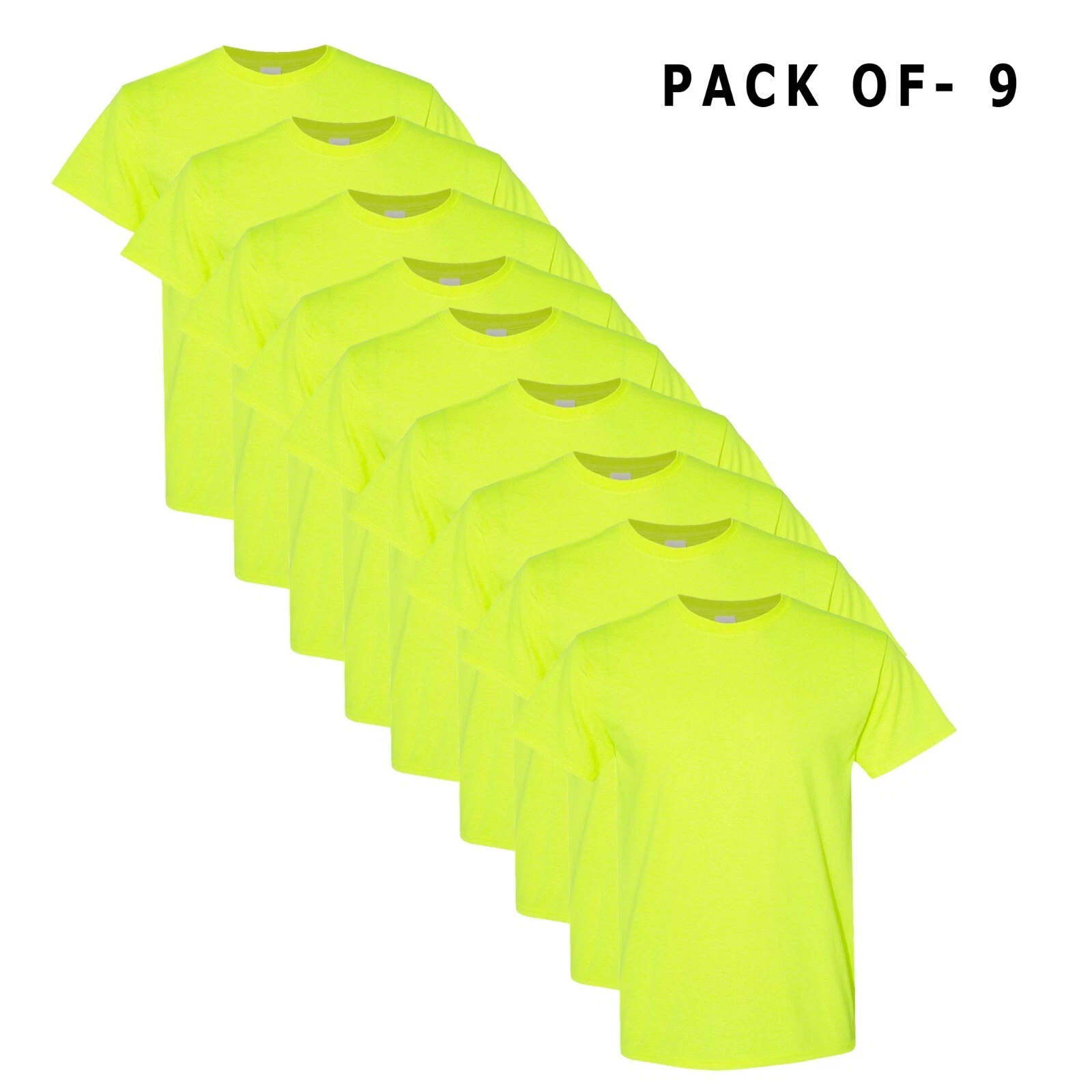Hi Vis Gildan Men's Short Sleeve High visibility Safety Green T-Shirt Pack 9
