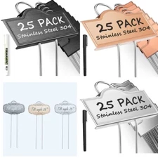 25 Pack Metal Plant Labels Weatherproof Stainless Steel Garden Label Markers Kit